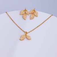 Ig Style Simple Style Leaf Eagle Flower Stainless Steel Copper Plating Inlay Zircon 18k Gold Plated Earrings Necklace main image 9