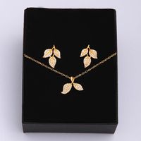 Ig Style Simple Style Leaf Eagle Flower Stainless Steel Copper Plating Inlay Zircon 18k Gold Plated Earrings Necklace main image 7