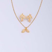 Ig Style Simple Style Leaf Eagle Flower Stainless Steel Copper Plating Inlay Zircon 18k Gold Plated Earrings Necklace sku image 2