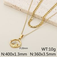 Stainless Steel 18K Gold Plated Simple Style Plating Hollow Out Inlay Tower Gourd Key Zircon Double Layer Necklaces sku image 7