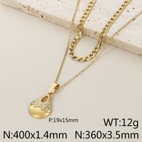 Stainless Steel 18K Gold Plated Simple Style Plating Hollow Out Inlay Tower Gourd Key Zircon Double Layer Necklaces sku image 6