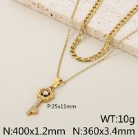 Stainless Steel 18K Gold Plated Simple Style Plating Hollow Out Inlay Tower Gourd Key Zircon Double Layer Necklaces sku image 5