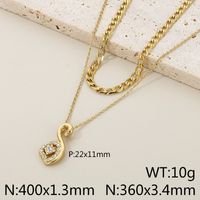 Stainless Steel 18K Gold Plated Simple Style Plating Hollow Out Inlay Tower Gourd Key Zircon Double Layer Necklaces sku image 4