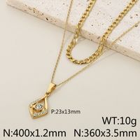 Stainless Steel 18K Gold Plated Simple Style Plating Hollow Out Inlay Tower Gourd Key Zircon Double Layer Necklaces sku image 3