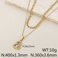 Stainless Steel 18K Gold Plated Simple Style Plating Hollow Out Inlay Tower Gourd Key Zircon Double Layer Necklaces sku image 1