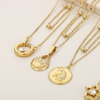 Titanium Steel 18K Gold Plated Simple Style Plating Inlay Round Star Unicorn Zircon Double Layer Necklaces main image 5