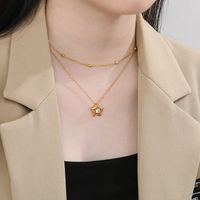 Titanium Steel 18K Gold Plated Simple Style Plating Inlay Round Star Unicorn Zircon Double Layer Necklaces main image 9
