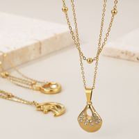Titanium Steel 18K Gold Plated Simple Style Plating Inlay Round Star Unicorn Zircon Double Layer Necklaces main image 7