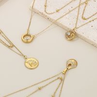 Titanium Steel 18K Gold Plated Simple Style Plating Inlay Round Star Unicorn Zircon Double Layer Necklaces main image 3