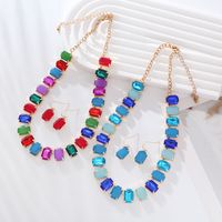 Elegant Luxurious Square Alloy Plating Inlay Glass Gold Plated Women's Earrings Necklace main image 3