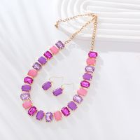 Elegant Luxurious Square Alloy Plating Inlay Glass Gold Plated Women's Earrings Necklace main image 5