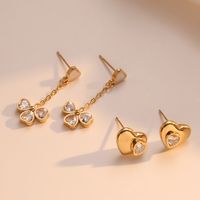 1 Pair Simple Style Heart Shape Plating Inlay 304 Stainless Steel Zircon 18K Gold Plated Drop Earrings Ear Studs main image 1