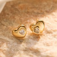 1 Pair Simple Style Heart Shape Plating Inlay 304 Stainless Steel Zircon 18K Gold Plated Drop Earrings Ear Studs main image 5