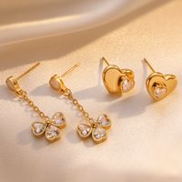 1 Pair Simple Style Heart Shape Plating Inlay 304 Stainless Steel Zircon 18K Gold Plated Drop Earrings Ear Studs main image 4