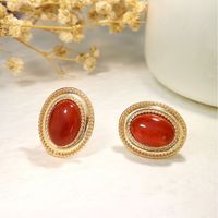 1 Pair Retro Ethnic Style Geometric Inlay Metal Artificial Gemstones Natural Stone Gold Plated Silver Plated Ear Cuffs sku image 10