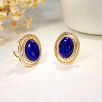 1 Pair Retro Ethnic Style Geometric Inlay Metal Artificial Gemstones Natural Stone Gold Plated Silver Plated Ear Cuffs sku image 11