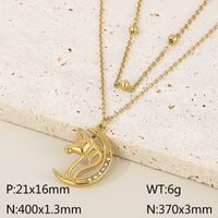 Titanium Steel 18K Gold Plated Simple Style Plating Inlay Round Star Unicorn Zircon Double Layer Necklaces sku image 4