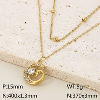 Titanium Steel 18K Gold Plated Simple Style Plating Inlay Round Star Unicorn Zircon Double Layer Necklaces sku image 3