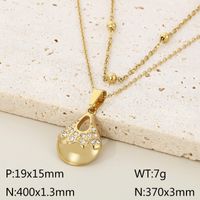 Titanium Steel 18K Gold Plated Simple Style Plating Inlay Round Star Unicorn Zircon Double Layer Necklaces sku image 2