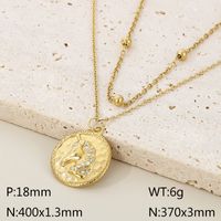 Titanium Steel 18K Gold Plated Simple Style Plating Inlay Round Star Unicorn Zircon Double Layer Necklaces sku image 1