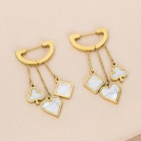 1 Pair Simple Style Square Heart Shape Chain Inlay Stainless Steel Shell 18K Gold Plated Drop Earrings main image 3