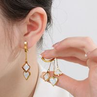 1 Pair Simple Style Square Heart Shape Chain Inlay Stainless Steel Shell 18K Gold Plated Drop Earrings main image 9