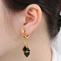 1 Pair Simple Style Square Heart Shape Chain Inlay Stainless Steel Shell 18K Gold Plated Drop Earrings main image 10