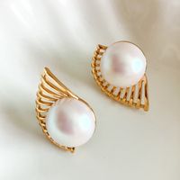 1 Pair Simple Style Sector Asymmetrical Polishing Three-dimensional 304 Stainless Steel Imitation Pearl Pearl 14K Gold Plated Ear Studs main image 1