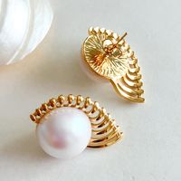 1 Pair Simple Style Sector Asymmetrical Polishing Three-dimensional 304 Stainless Steel Imitation Pearl Pearl 14K Gold Plated Ear Studs main image 5