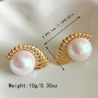 1 Pair Simple Style Sector Asymmetrical Polishing Three-dimensional 304 Stainless Steel Imitation Pearl Pearl 14K Gold Plated Ear Studs sku image 1