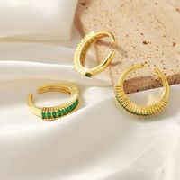 Casual Simple Style Commute Geometric Copper Plating Inlay Carving Zircon 18k Gold Plated Open Rings main image 9