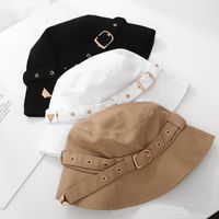 Unisex Simple Style Solid Color Belt Buckle Wide Eaves Bucket Hat main image 3