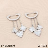 1 Paire Style Simple Carré Forme De Cœur Chaîne Incruster Acier Inoxydable Coquille Plaqué Or 18K Boucles D'oreilles sku image 1