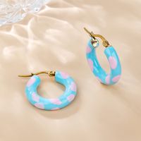 1 Pair Retro Simple Style Geometric Enamel Plating Titanium Steel 18k Gold Plated Hoop Earrings main image 6