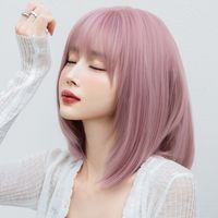 Women's Sweet Holiday Party High Temperature Wire Bangs Short Straight Hair Wig Net main image 5