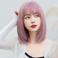 Women's Sweet Holiday Party High Temperature Wire Bangs Short Straight Hair Wig Net main image 4