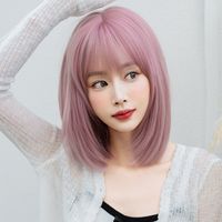 Women's Sweet Holiday Party High Temperature Wire Bangs Short Straight Hair Wig Net main image 3