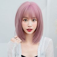 Women's Sweet Holiday Party High Temperature Wire Bangs Short Straight Hair Wig Net main image 2