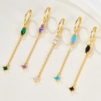 1 Pair Elegant Luxurious Shiny Water Droplets Tassel Plating Inlay Sterling Silver Turquoise Zircon 18k Gold Plated White Gold Plated Drop Earrings main image 4
