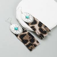 1 Pair Retro Ethnic Style Oval Tassel Plating Inlay Pu Leather Alloy Turquoise Silver Plated Drop Earrings main image 1