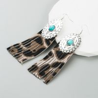 1 Pair Retro Ethnic Style Oval Tassel Plating Inlay Pu Leather Alloy Turquoise Silver Plated Drop Earrings main image 3