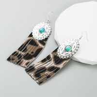 1 Pair Retro Ethnic Style Oval Tassel Plating Inlay Pu Leather Alloy Turquoise Silver Plated Drop Earrings main image 4