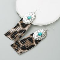 1 Pair Retro Ethnic Style Oval Tassel Plating Inlay Pu Leather Alloy Turquoise Silver Plated Drop Earrings main image 5