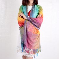 Women's Ethnic Style Bohemian Gradient Color Cotton Tassel Shawl sku image 10