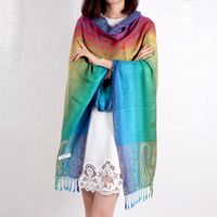 Women's Ethnic Style Bohemian Gradient Color Cotton Tassel Shawl sku image 1