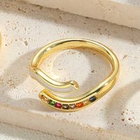 Simple Style Geometric Copper Plating Inlay Shell Zircon 14k Gold Plated Open Rings sku image 5