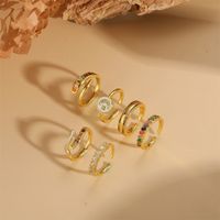 Simple Style Geometric Copper Plating Inlay Shell Zircon 14k Gold Plated Open Rings main image 1