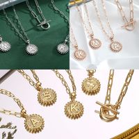 Hip-hop Simple Style Round Letter Copper Toggle Plating 14k Gold Plated Pendant Necklace main image 1