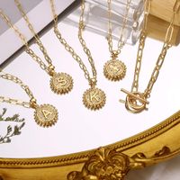 Hip-hop Simple Style Round Letter Copper Toggle Plating 14k Gold Plated Pendant Necklace main image 4