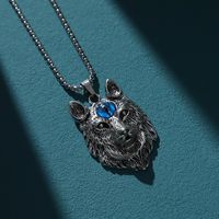 Casual Cool Style Animal Wolf Titanium Steel Plating Metal Inlay Beads Silver Plated Pendant Necklace main image 1